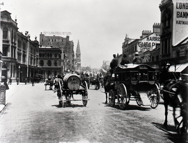 Buggys in a street scene